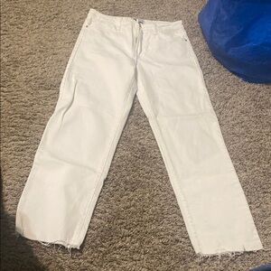 Just Black White Straight Leg Jeans with Frayed Hem